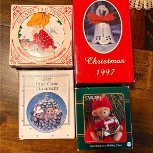 Very Vintage Bundle of Ornaments & Trivets from 1981- Retro Ornament Lot
